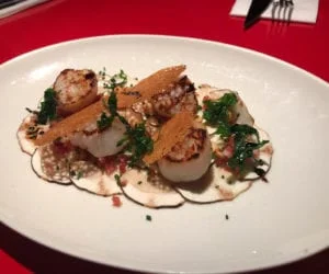 Carpaccio de Cépes et Saint Jacques rôties avec sa vinaigrette de noisette