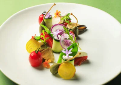 Entrée Légumes grillés, mozzarella Buffala & pesto